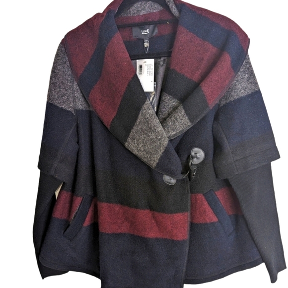 NWT..Line The Label Wool Blend Jacket Toggle Closure .Stripe Blossom Jewel..Sz M - Picture 1 of 11